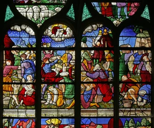 Fenster mit Darstellung der Israeliten, die Manna in der Wüste sammeln, 1534